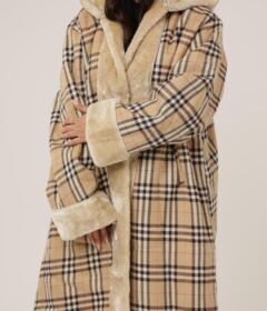 Sand Check Coat - Winter Royal Farwa in Sand Check