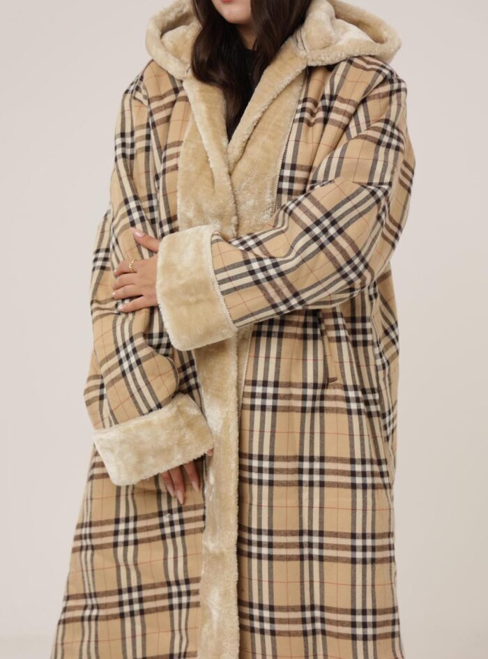 Sand Check Coat - Winter Royal Farwa in Sand Check