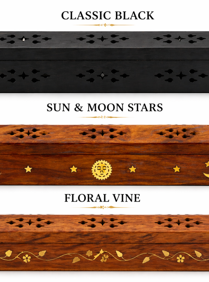 Wooden Incense & Cone Burner Brass Inlaid - with Storage (STYLE MAY VARY) Wooden Incense & Cone Burner Brass Inlaid - with Storage (STYLE MAY VARY)